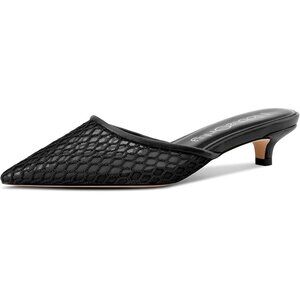 🆕Mesh Mules Women Black Rubber Pointed Toe Kitten Heels Slip-on Backless Pumps